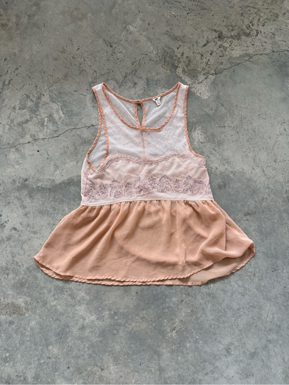 Peach Lace-Trim Sleeveless Peplum Top
